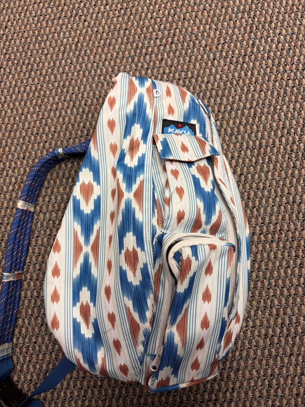 Kavu Blue and Brown Ikat Sling Backpack